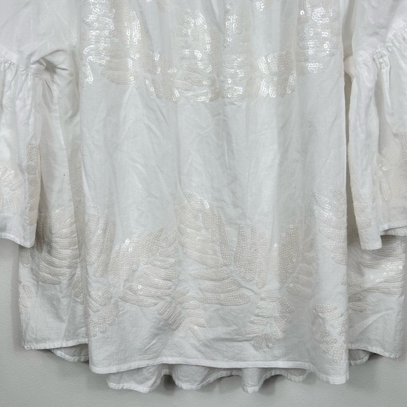 Marc Cain cotton peasant blouse, M, sequins, off shoulder, bell sleeves Boho - Picture 7 of 8